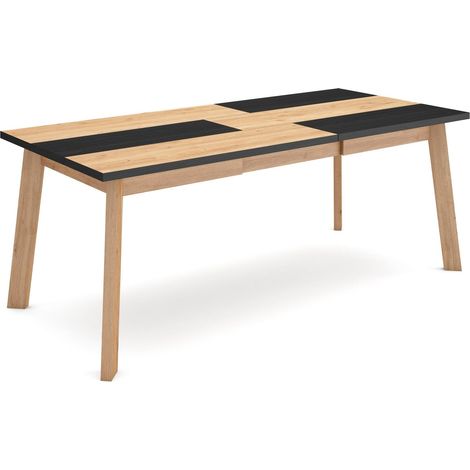 Skraut Home - Mesa Comedor, Mesa Fija Cocina y Salón, 200, Para 10 Comensales, Patas de madera, Estilo Moderno, Roble y negro (1/5)