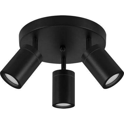 Spot de plafond métal GU10 IP44 orientable largeur 22 cm noir spot à 3 lampes plafonnier
