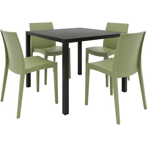 Grandsoleil Garten-Essgruppe Brunch/Venice 4 Personen Stahl/Kunststoff olivgrün/schwarz Sitzgruppe