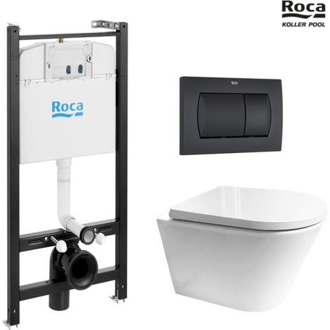 BASTIDOR ROCA ACTIVE PACK CISTERNA EMPOTRADA Y PULSADOR NEGRO MATE CON INODORO SUSPENDIDO VORTEX Orion Tapa Envolvente de KP