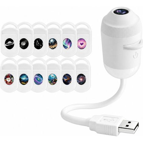 Projecteur veilleuse holographique 5D – USB avec 12 films interchangeables – col de cygne flexible 360° – pour chambre et voiture (1/5)