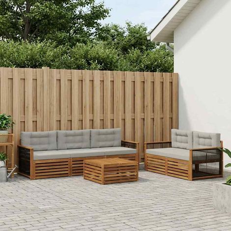 vidaXL Outdoor-Sofagarnitur mit Kissen 6 pcs Natürlich und Hellgrau (1/5)