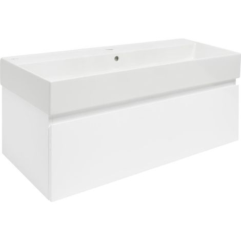 Ensemble meuble avec vasque SAT - B-WAY 1 - 99x30x45 cm avec vasque 100,4x46,5 cm (trou central) - Blanc