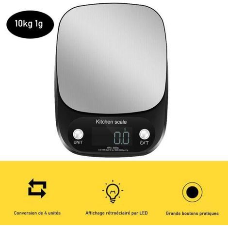 Balance de Cuisine Electronique Balance de Precision 10kg/1g Balance Numérique Cuisine de Haute Précision Acier Inoxydable Écran LCD (1/4)