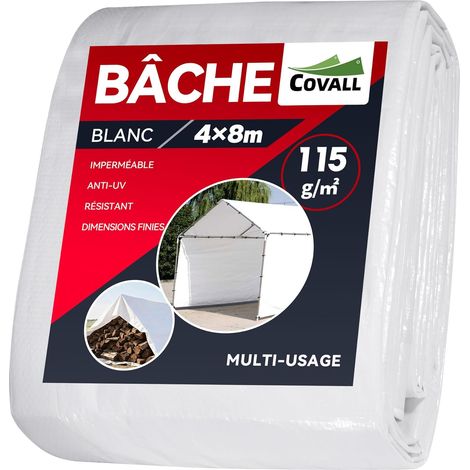 Bâche de Protection Extérieure 4x8 m Imperméable, Bache pour Remorque 115GSM Résistante aux UV, Bâche Étanche avec Oeillets, pour Bois, Jardin, Poulailler,Blanc (1/5)