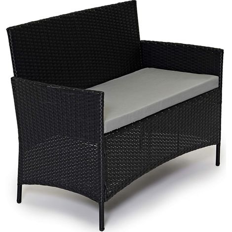 EVRE Black Rattan Garden Furniture Set Patio Conservatory Balcony Indoor Outdoor 4 Seater Piece Glass Top Coffee Table Modular Sofa Loveseat with Cushions and Weatherproof Cover (1/5)