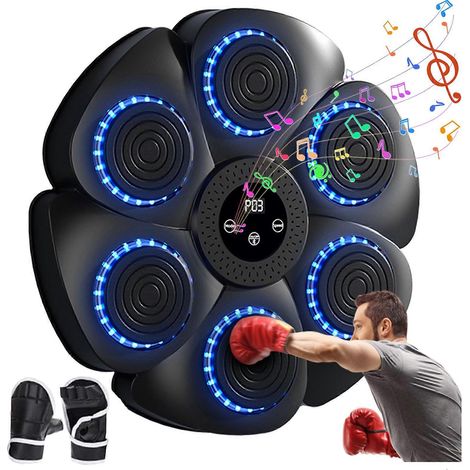 Entraîneur de boxe musical intelligent avec gants de boxe, sac de frappe mural interactif pour adultes et adolescents (2025) (1/5)
