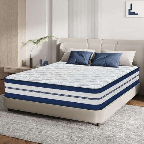 Matelas 140x200 cm, épaisseur 28 cm, matelas à ressorts en mousse à mémoire de forme mixte, matelas orthopédique double 7 zones, fermeté moyenne, tissu hypoallergénique,certifié OEKO-TEX (1/5)