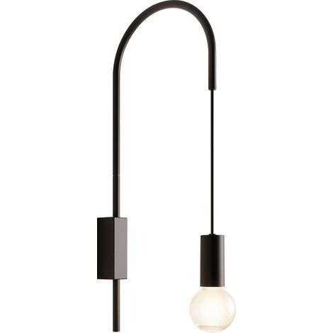 Zafferano - Lampada da Parete Filo, Orientabile 200°, Metallo Verniciato Lampadina E27 max 60W inclusa, H61cm - Nera (1/2)