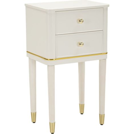 Table de Chevet 2 Tiroirs "Camille" 71cm Blanc & Or (1/5)