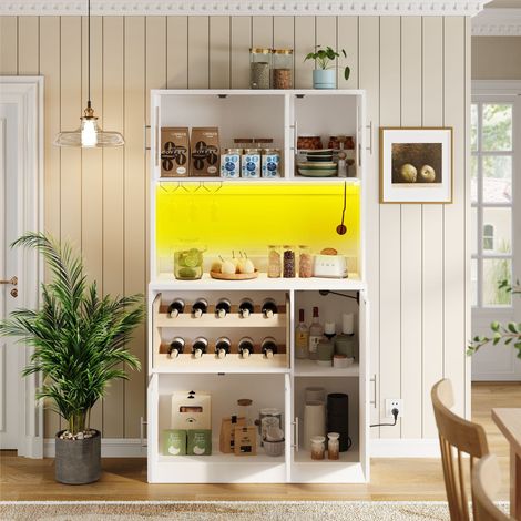 Armoire cuisine 100x40x180 cm blanc LED RGB prise,porte verres à vin façades verre design moderne. (1/5)