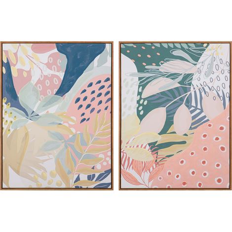 2er-Set Blattbilder, 80 % handgemalt, 60 x 4 x 80 cm (1/5)
