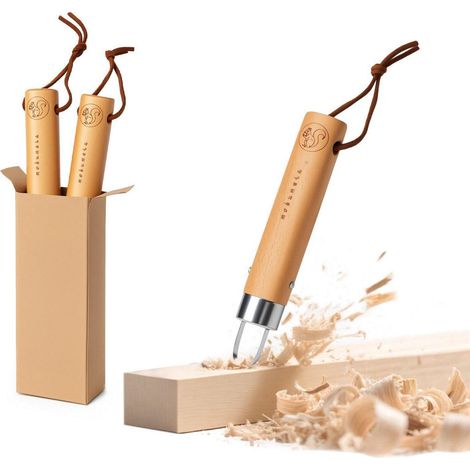 Set de 2 couteaux à sculpter avec manche en bois, lame ronde, pour débutants et professionnels