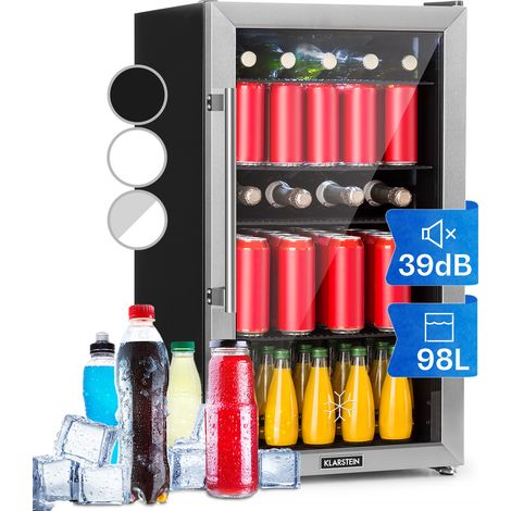 Klarstein Mini Kühlschrank mit Glastür, Mini-Kühlschrank für Zimmer, Getränkekühlschrank Klein mit Verstellbaren Ablagen, Kleiner Kühlschrank 98 Liter, Indoor/Outdoor Kühlschrank Leise