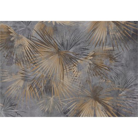 Papier peint feuilles sur béton beige décoration murale – 250 x 175 cm Wallarena (1/4)
