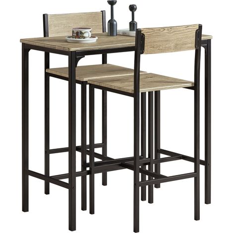 Set Mesa Alta de Bar y 2 taburetes con Respaldos Mesa de Cafetería, 3 Piezas Set de Balcón, Set de Bar L89cm x D45cm x H86,5cm OGT03-N SoBuy ES