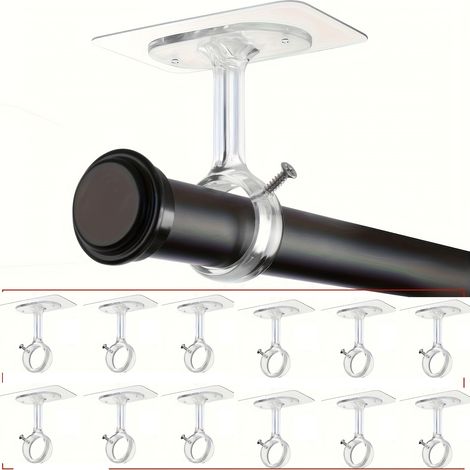 SIENTICE Set di 12 supporti per aste per tende senza foratura, autoadesivi, ganci regolabili, bianco