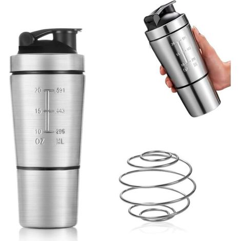 Protein-Shaker, doppelwandige, abnehmbare Konstruktion, 600 + 200 ml mit Edelstahldichtung (1/5)
