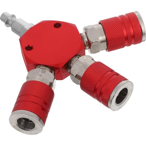 Répartiteur Pneumatique Rouge Acier Raccord Trois Voies à Connexion Rapide pour Tuyaux Air Industriels Connecteur Flexible Compresseur et Système - (1/5)