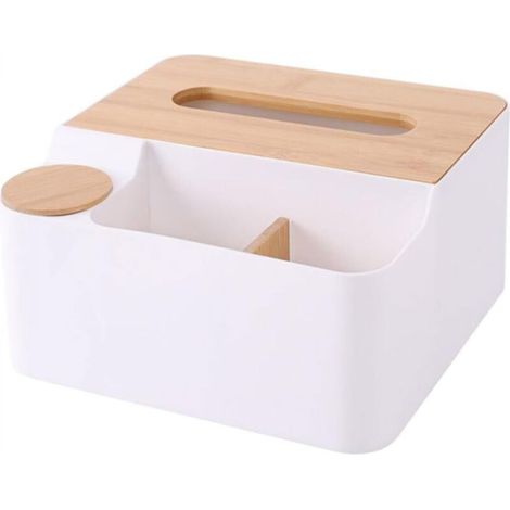 1pc boîte de mouchoirs en bois avec compartiments organisateur de rangement télécommande et objets divers design élégant blanc (1/5)