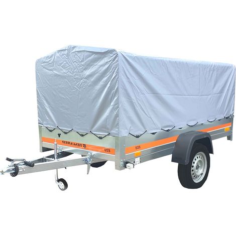 Remorque basculante 263X125X110 cm – Ridelles en acier galvanisé 30 cm – PTC 500 kg – Bâche haute 80 cm incluse – Tema