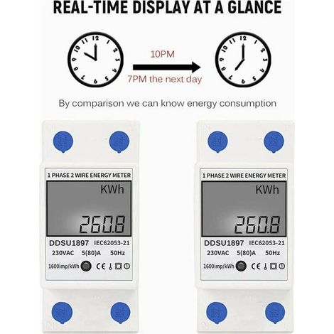 Compteur électrique Monophasé, 80A 220V Compteur d'énergie électrique Numérique Compteur d'électricité à Rail DIN Monophasé Compteur électrique Multifonction à Deux Fils Monophasé (1/4)
