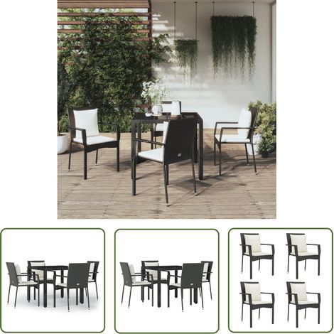 Ensemble Table et Chaise de Jardin Mobilier à dîner de jardin et coussins 5pcs Noir Résine tressée 43362 (1/5)
