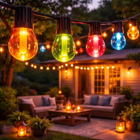 Guirlande lumineuse extérieure de 10 mètres, 15 ampoules, idéale pour les patios, les entrées, les terrasses et les jardins. (1/3)