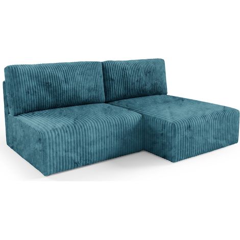 Divano Letto con Penisola Pergola, Contenitore, Reclinabile, Cuscini Sfoderabili, 210x149 cm blu Petrolio