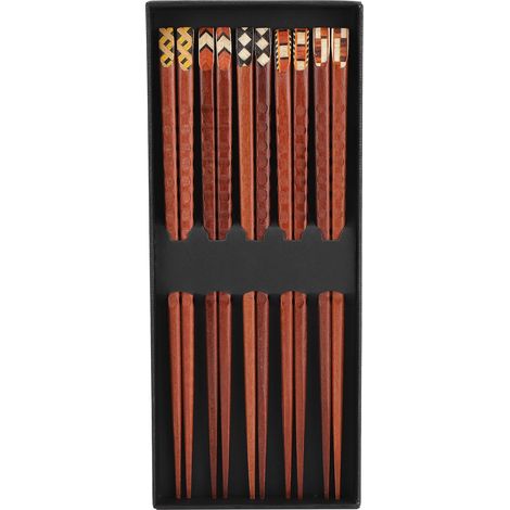 Coffret cadeau de 5 paires de baguettes en bois naturel, écologiques et sculptées à la main (1/5)