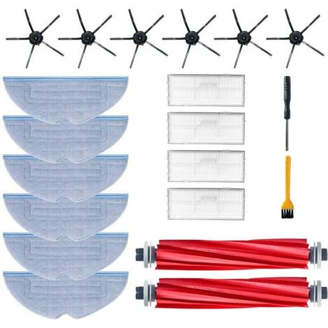 YMYNY 20 Kit Accessoires Pièces de Rechange pour Xiaomi Roborock S7 S7+ S7 Plus S7 MaxV Plus Ultra T7 T7S T7 Plus T7S Plus, 2 brosses principales, 4 brosses latérales, 4 filtres, 6 Serpillière