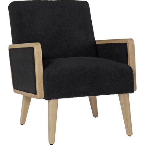 Fauteuil 65x73,5x81 cm en rotin et tissu bouclette noir - SHERPA