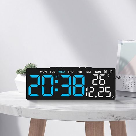LED Horloge Murale Numérique, Grande Horloge de Bureau Digitale, Température,Date,Alarmes,Luminosité Réglable Pendule Mural,Noir B (1/5)
