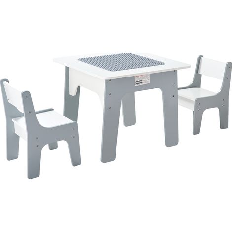 VEVOR 4 en 1 Juego de Mesa y 2 sillas para Niños, Tablero de Grafiti de Doble Cara y Bloques de Construcción, Mesa de Juego con Espacio de Almacenamiento para Niños Mayores de 3 Años, Blanco (1/5)
