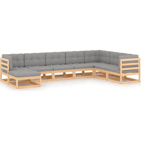 8-tlg. Garten-Lounge-Set mit Kissen Massivholz Kiefer vidaXL