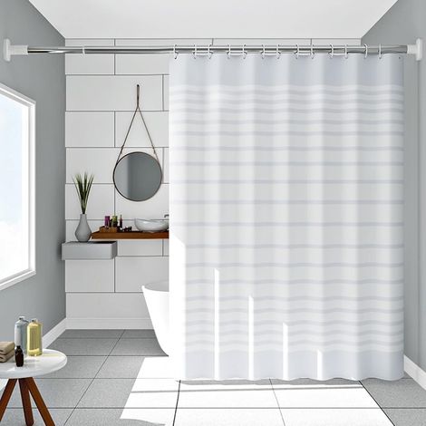 Rideau de douche, blanc, 300 x 200 cm, taille XXL, motif Peva, rayé, blanc, anti-moisissure, lavable, pour la maison, les dortoirs (1/5)
