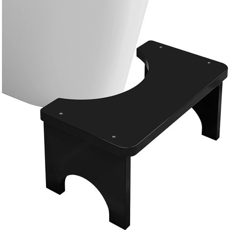 Tabouret de Toilette en Bambou - 1 Pièce - Bois Naturel Noir - Pliable et Antidérapant - Pour Adultes et Seniors - 37 x 20 x 17 cm (1/5)
