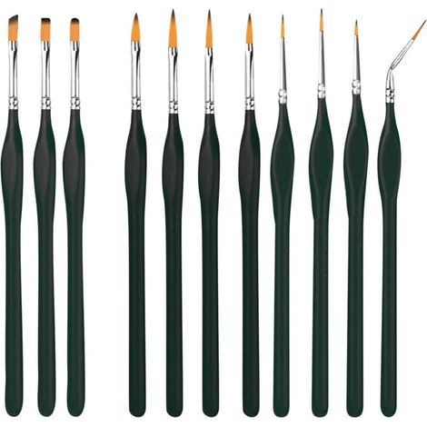Ensemble de 11 pinceaux professionnels pour détails acryliques, aquarelle, petits pinceaux fins et modélisme (1/4)