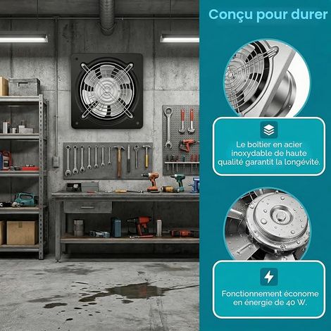 PORFOYO 150 Mm Extracteur D'air Chaud, Ventilateur Extracteur D'air, Ventilateur Mural, 600 M³/H, Valve Anti-Retour, Silencieux, Cuisine Salle De Bain Garage, Noir (1/3)