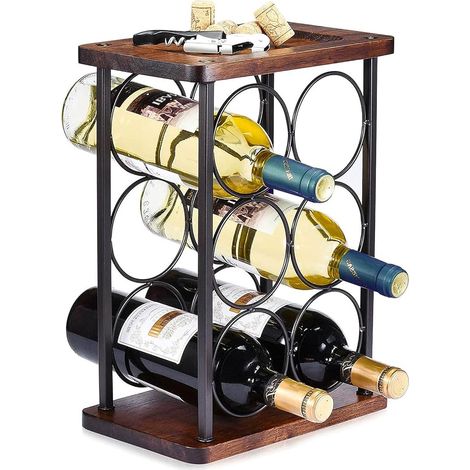 Freistehendes Weinregal für 6 Weinflaschen, Aufbewahrungsregal aus Holz, perfekt für die Dekoration von Haus und Küche, Bar, Weinkeller, Speisekammer usw. (Fasst 6 Flaschen) (1/5)