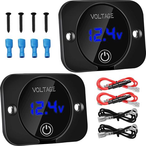 Confezione da 2 voltmetri digitali a LED con interruttore a contatto, voltmetro per auto 12V 24V con pannello display digitale a LED