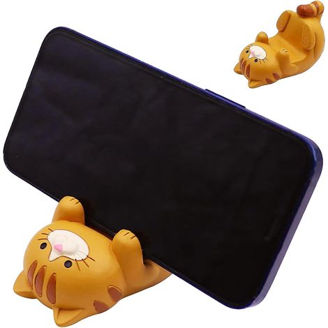 Soporte para teléfono con diseño de gato, 8 x 6 x 4,5 cm, soporte universal para teléfono móvil, soporte de resina para teléfono móvil, soporte para escritorio con diseño de gato (color café). (1/4)