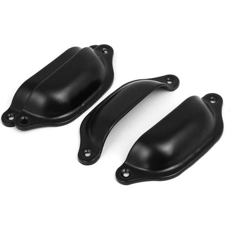 Poignées en forme de coquille en fer avec poignée en demi-cercle avec vis 14 x 3 cm, noir Lot de 4- (1/5)