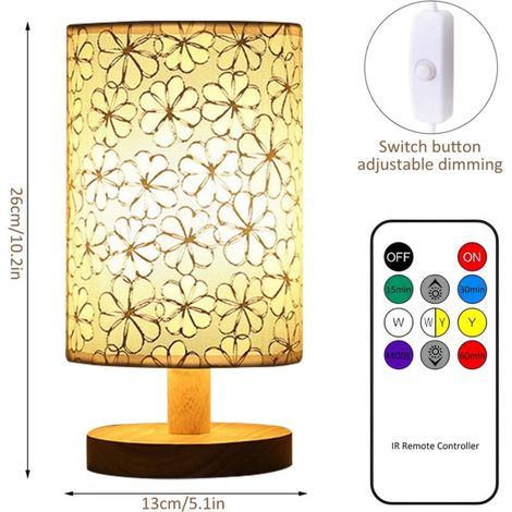 Stofftischlampe, LED-Nachtlicht aus Leinen, Fernbedienung, warmweiß, Nachttischlampe, USB-betrieben, für Schlafzimmer, Wohnzimmer, Dekoration (drei einstellbare Farben) (1/4)