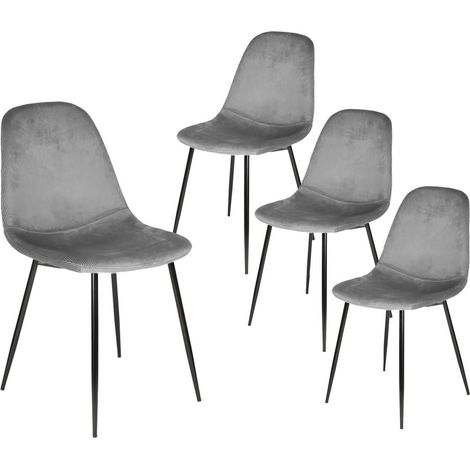 ALESSIA - Lot de 4 Chaises Velours Côtelé Gris Foncé (1/5)