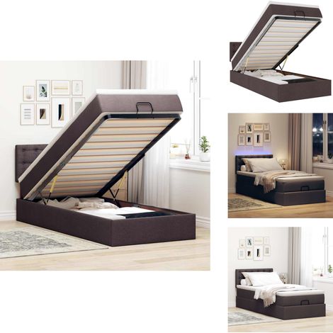Lit ottoman avec matelas et LED marron foncé 90x200 cm tissu - Lit Ottoman - Lits Ottoman - Lit - Lit Avec Rangement (1/5)