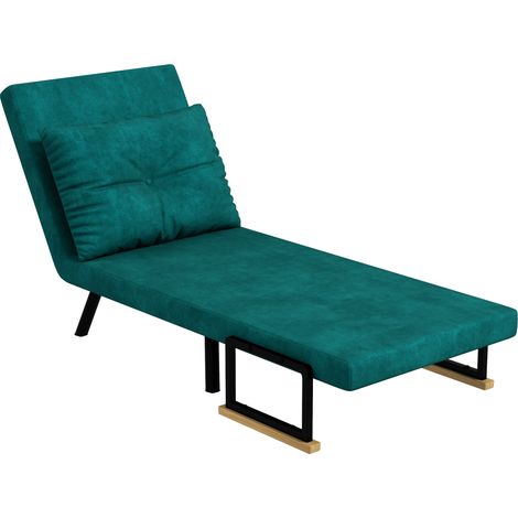 Fauteuil-lit convertible 1 place chauffeuse 3 en 1 dossier réglable oreiller velours vert 63x73x81cm