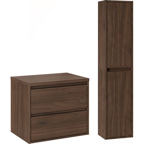 Conjunto mueble bajo lavabo 60cm y columna Edmé Madera oscura (1/4)