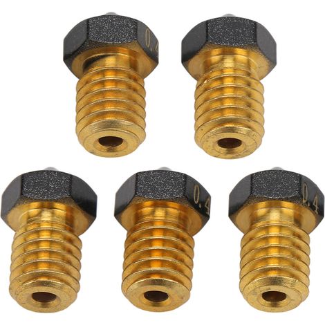 Lot de 5 buses d'extrusion pour imprimante 3D (0,4 mm) en laiton avec revêtement PTFE, compatibles avec les filaments de 1,75 mm. (1/5)
