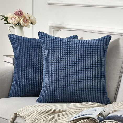 Cushion Cover 45 x 45 Navy Blue in Soft Cotton Blend for Decorative Sofa Cushion, Set of 2 Modern Living Room Decorative Cushion Cover (1/4)